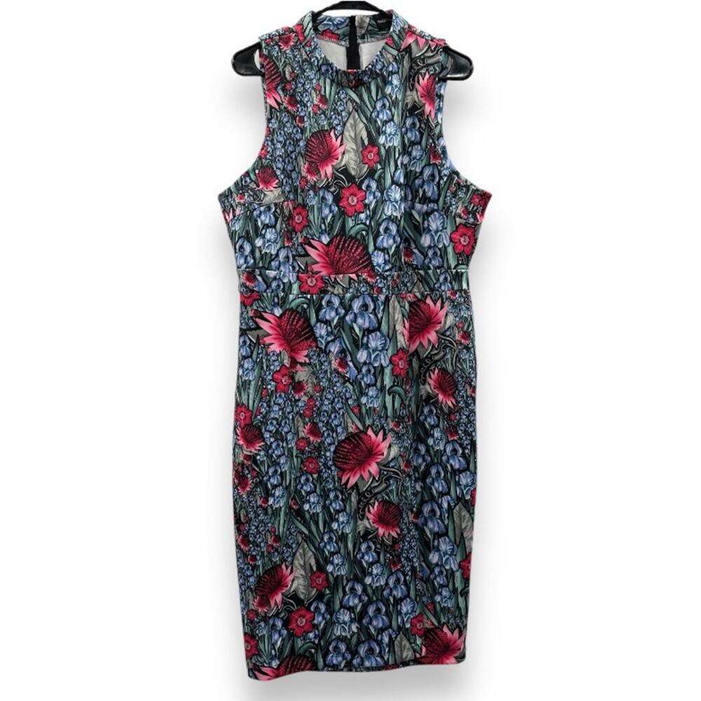 ASOS Purple Pink Green Floral Print Sleeveless Sheath Midi Dress Size‎ 14